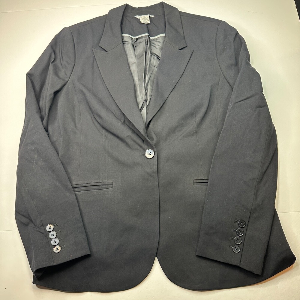 Liz Claiborne Womens Suit Jacket Size 14 Lined Single Button Black Blazer